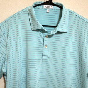 Peter Millar Summer Comfort Mens Short Sleeve Golf Polo Shirt XL Aqua Stripes